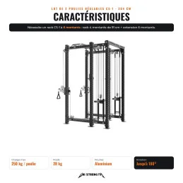 Lot de 2 poulies réglables CS-1, rack 204 cm, caractéristiques