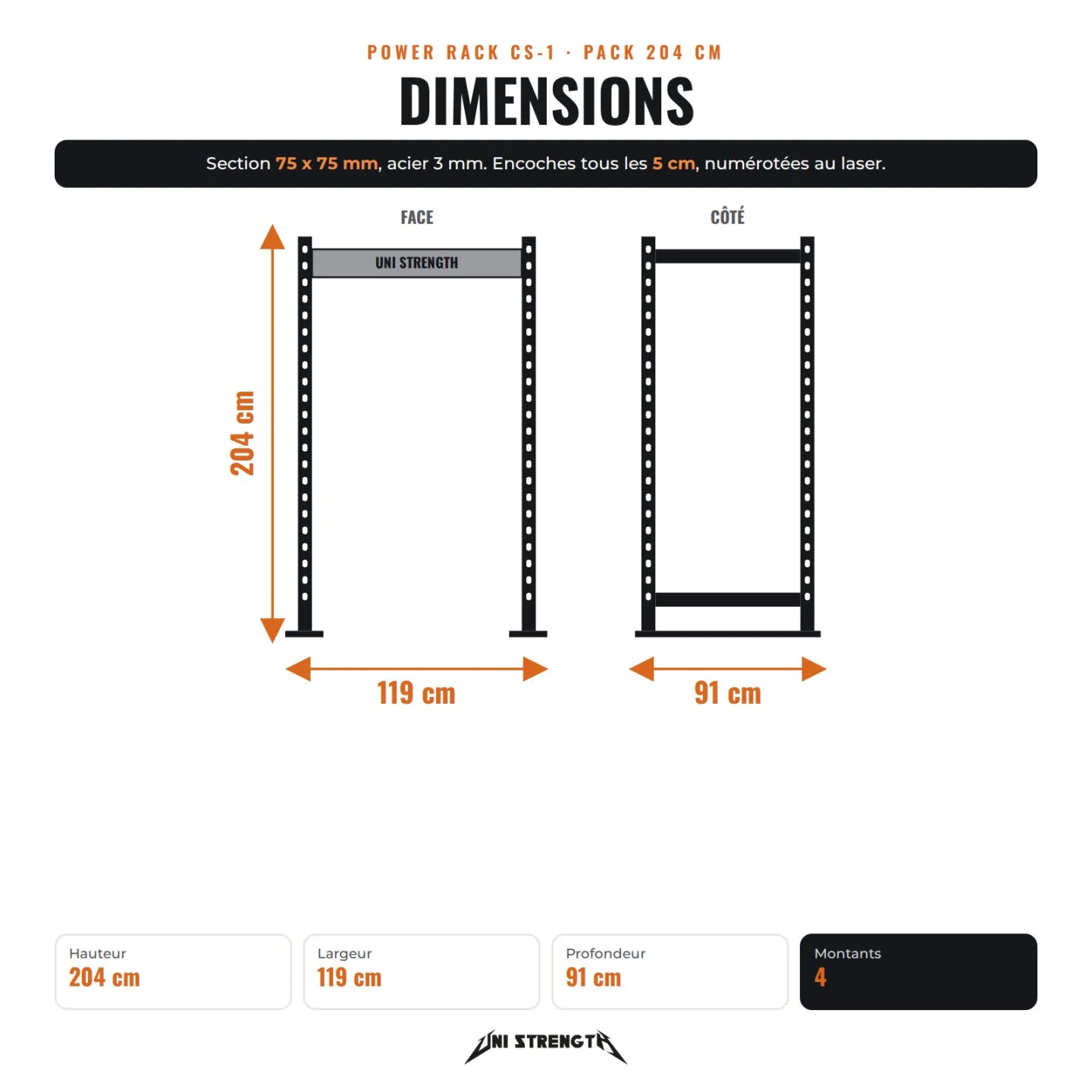 Power Rack CS-1 204 cm, 4 Pfosten, Tiefe 76 cm | Komplettset - Ansicht 3