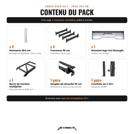 Power Rack CS-1 204 cm acero barnizado, 4 postes, barra multiagarre | Pack completo - vista 2