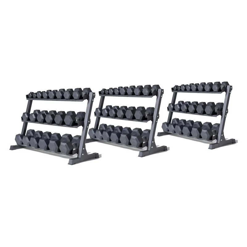 Pack mancuernas hexagonales de 2,5 a 70 kg + 3 racks de almacenamiento
