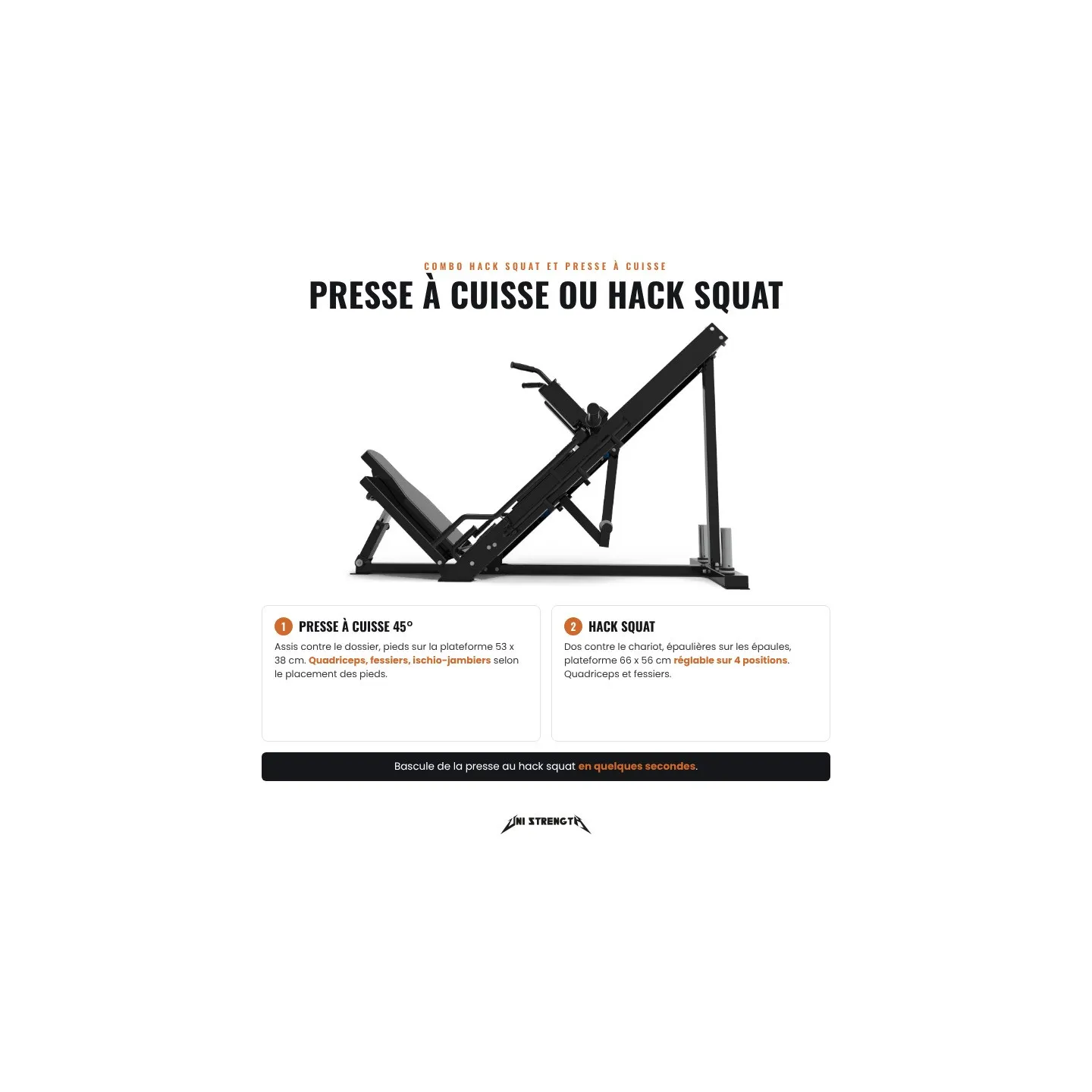 Machine Combo Hack Squat et Presse à Cuisse 45°, charge max 500 kg - vue 4