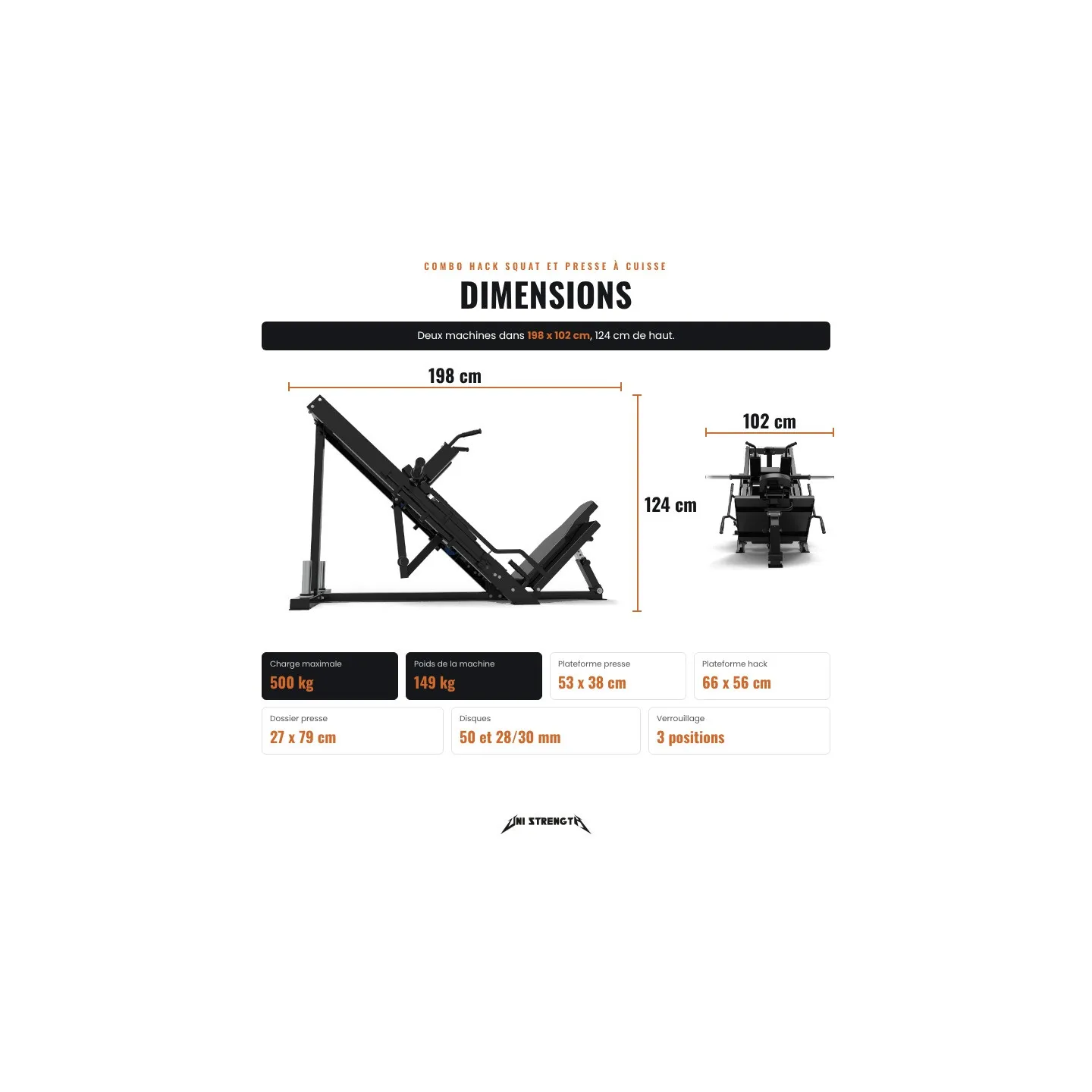 Macchina Combo Hack Squat e Pressa per Cosce 45°, carico max 500 kg - vista 6