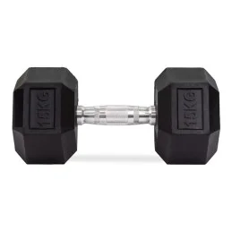 Haltères hexagonaux en caoutchouc de 15 kg, paire