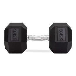Haltères hexagonaux en caoutchouc de 25 kg, paire