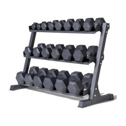 Rack carico di manubri esagonali in gomma
