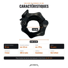 Características de los collarines, Ø 50 mm, aprox. 8,6 cm, aprox. 270 g el par