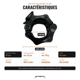 Caractéristiques des colliers, Ø 50 mm, env. 8,6 cm, env. 270 g la paire