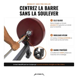 Deadlift Jack Pro Roller, la barre chargée glisse sur les rouleaux en nylon pour se centrer
