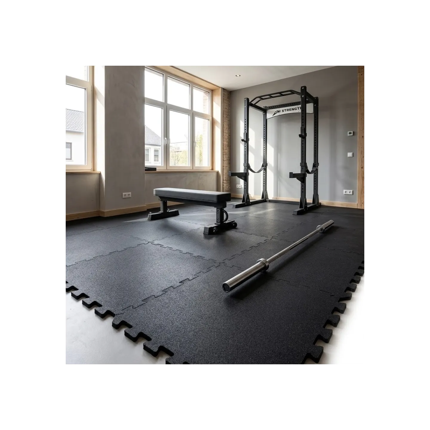 Dalle puzzle caoutchouc clipsable 15 mm, 100 x 100 cm, pour sol de salle de sport - vue 2