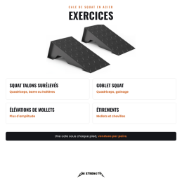 Squat wedge exercises, heel elevated squat, goblet squat, calf raises, stretching