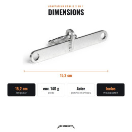 Dimensiones del adaptador de polea 2 en 1, 15,2 cm