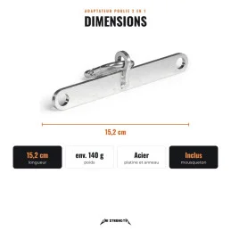 Dimensions de l'adaptateur poulie 2 en 1, 15,2 cm