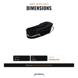 Dimensioni della cinghia tricipiti, 66 cm e 270 g