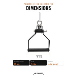 Rotating D-handle dimensions, 13 cm, Ø 25 mm, 1.5 kg