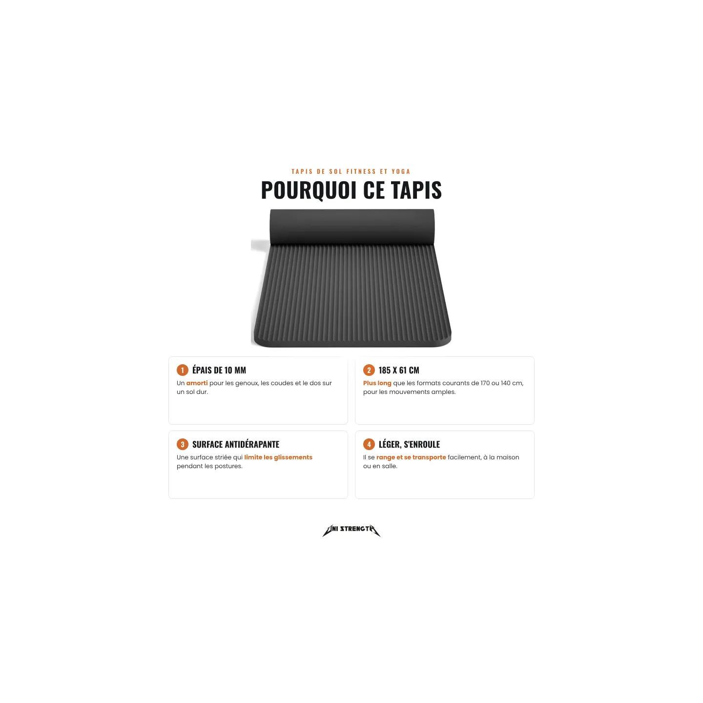 Thick 10 mm Exercise and Yoga Mat, 185 x 61 cm - view 2