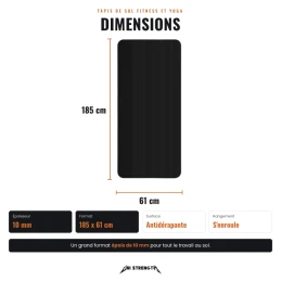 Dimensions du tapis de sol, 185 x 61 cm, épaisseur 10 mm