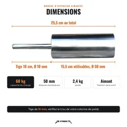 Dimensions de la broche d'extension aimantée