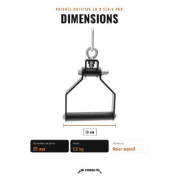 Rotating D-handle dimensions, 13 cm, Ø 25 mm, 1.5 kg