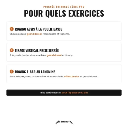 Poignée Triangle Musculation pour Poulie, Rowing Série Pro - vue 2
