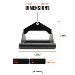 Dimensiones del triángulo de remo, 21 x 16 x 16 cm, 3 kg