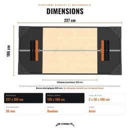 Dimensions de la plateforme deadlift, 227 x 106 cm