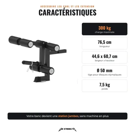 Accessoire leg curl et leg extension pour banc Zero Gap+, chargement par disques - vue 2