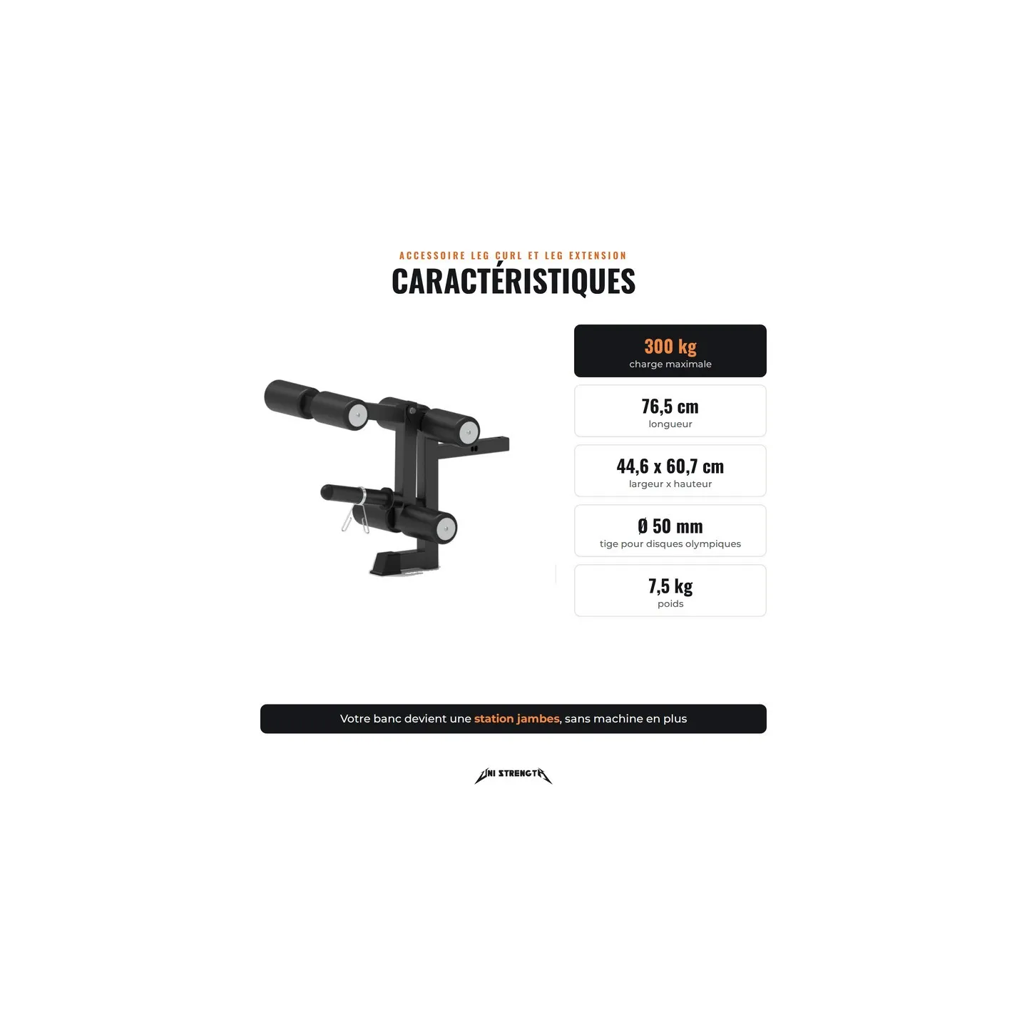 Leg Curl and Leg Extension Attachment for Zero Gap+ Bench, Plate Loaded - view 2