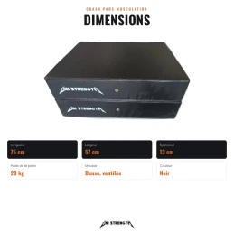 Dimensions des crash pads, 75 x 57 x 13 cm, 20 kg la paire