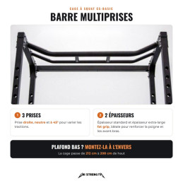 Sbarra per trazioni multipresa della gabbia CS-Basic, 3 prese e 2 spessori incluso fat grip