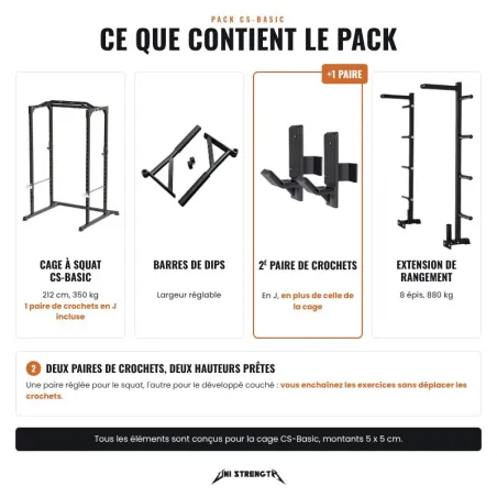 Pack CS-Basic | Cage à squat, dips, crochets en J et extension stockage - vue 2