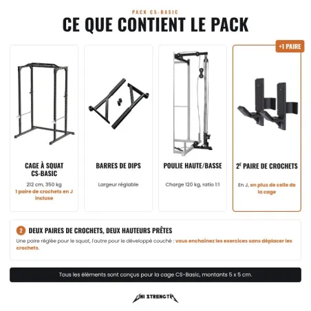 Pack CS-Basic | Cage à squat, dips, poulie haute/basse et crochets en J - vue 2