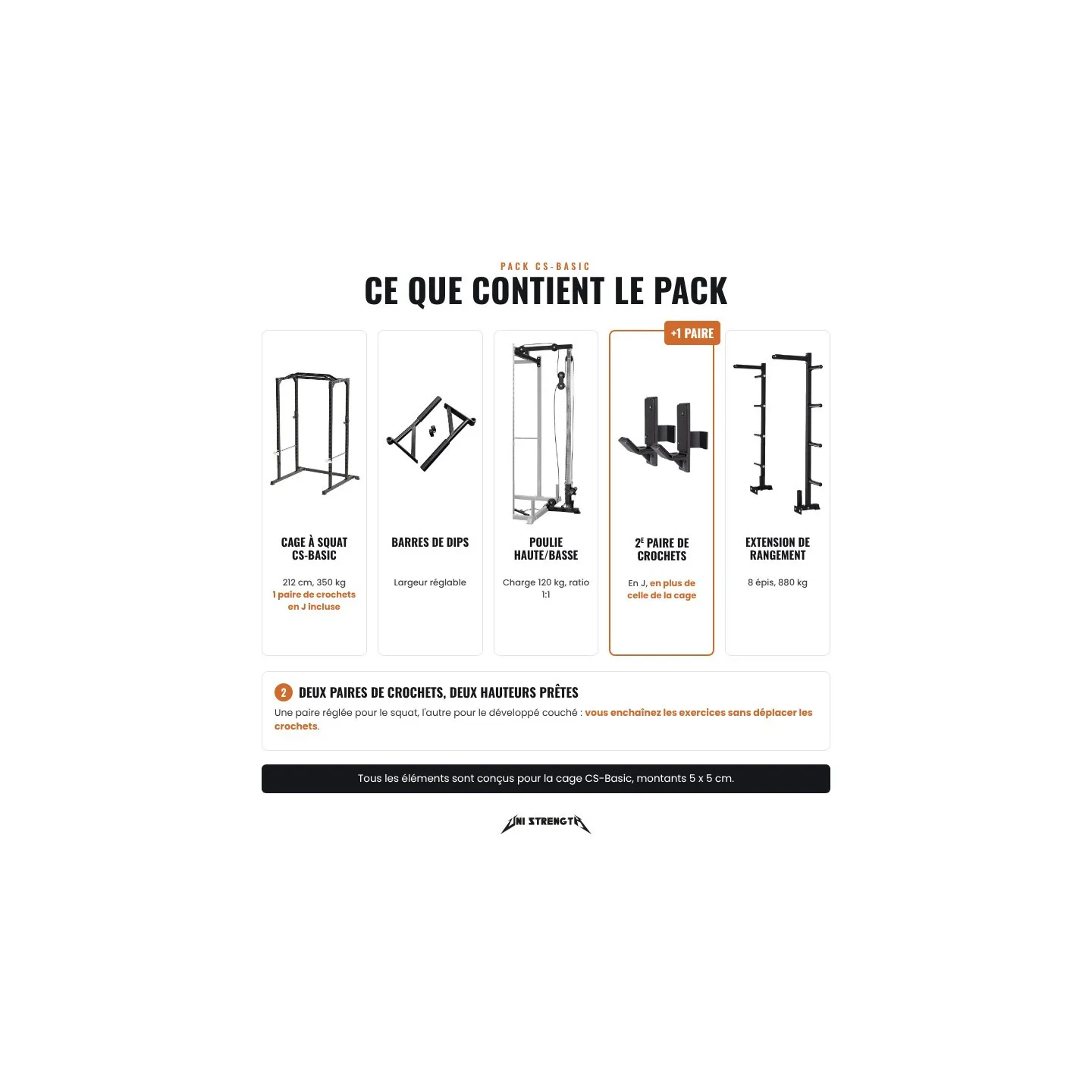 CS-Basic Pack | Squat Cage, Dips, High/Low Pulley, J-cups and Cage Extension - view 2
