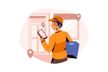 Repartidor con paquete y smartphone