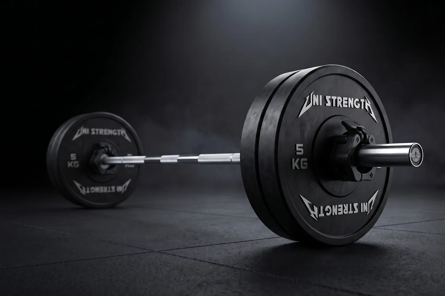 Barre olympique chargée de disques bumpers Uni Strength